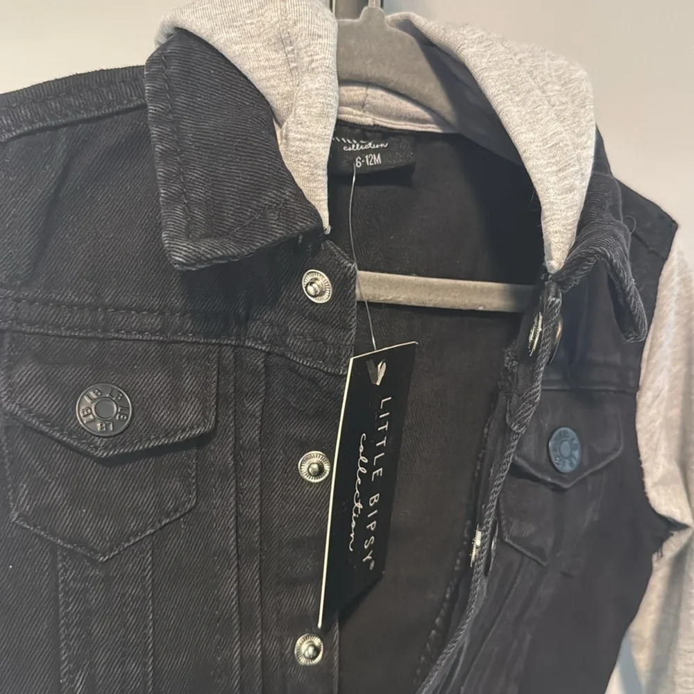 Little Bipsy Black & Gray Hooded Denim Jacket 6-12 Months New NWT